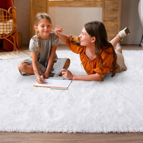 Dssimo Super Fluffy Area Rug for Bedroom, Modern Shag White Area Rugs, Soft Plush Small Carpet for Kids,Girls Boys and Teens Decorations for Living Room Dorm Nursery Classroom, 8x10 Feet