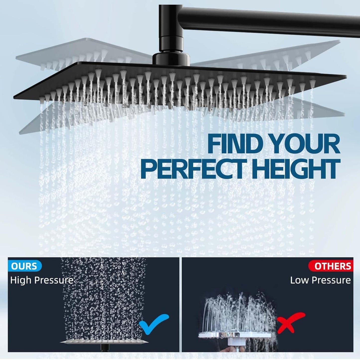 Shower Head,10 Inch High Pressure Rain Shower Head with Handheld Spray Combo, Adjustable Dual Rainfall Shower Head - Showerhead Comb Set with Extension Arm - 60 Inch Long Shower Hose(Black)