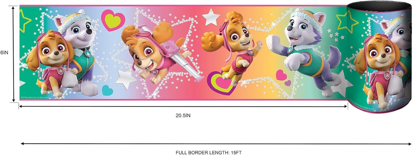 RoomMates Paw Patrol Skye & Everest Peel & Stick Wallpaper Border | Fun Kids' Room Decor