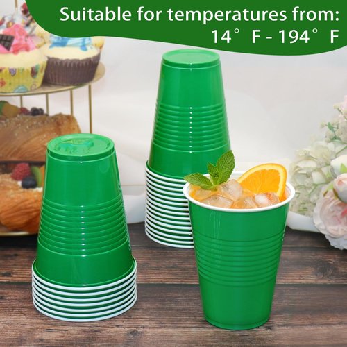BONSINY 200 Count Green Plastic Cups for Graduation Party - Green Disposable Cups for Birthday Picnics World Cup Decorations (16 oz)