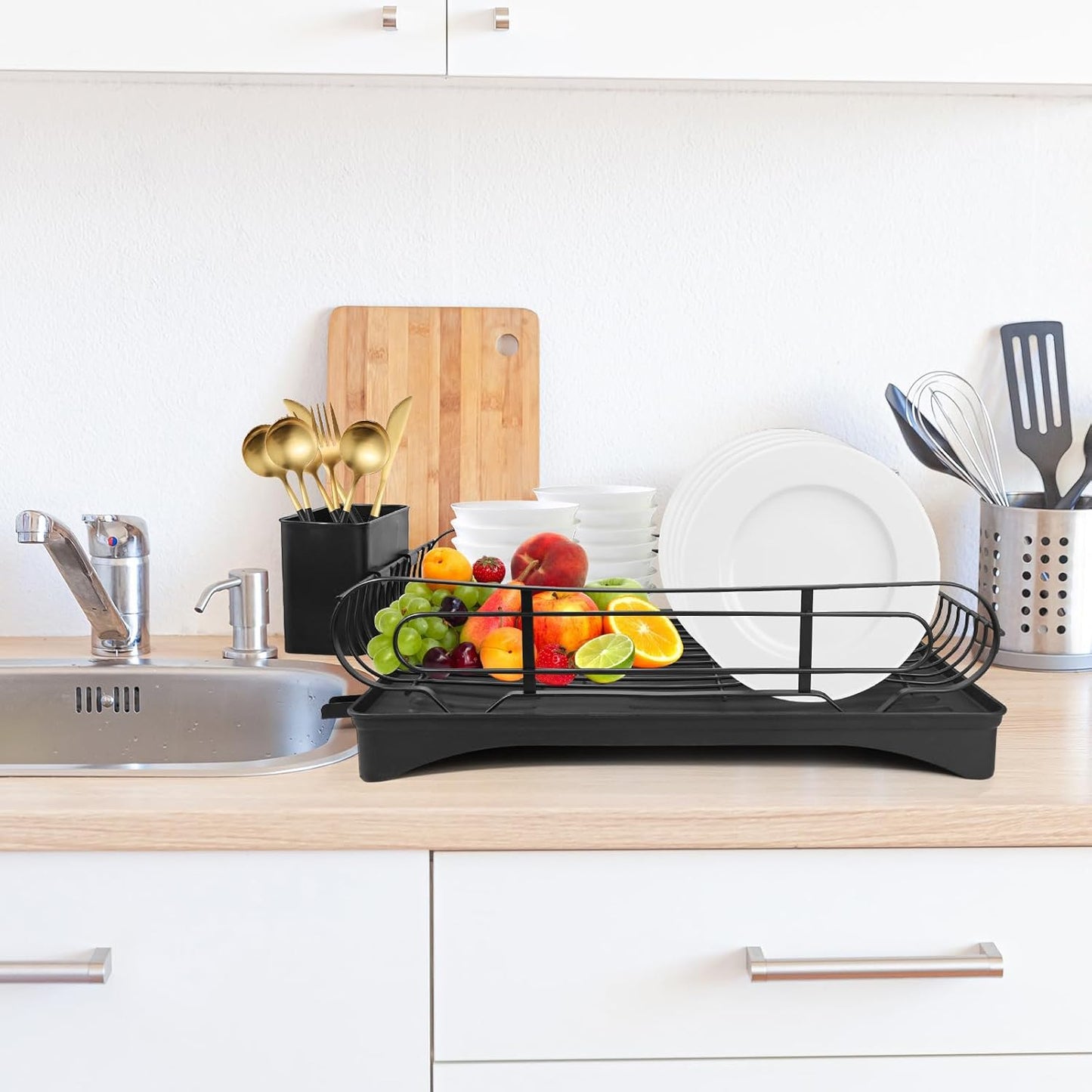 Skiennix Dish Drying Rack - Large Capacity, Rust Resistant with Cutlery Holder | 16.53''L x 11.8''W for Kitchen Organization