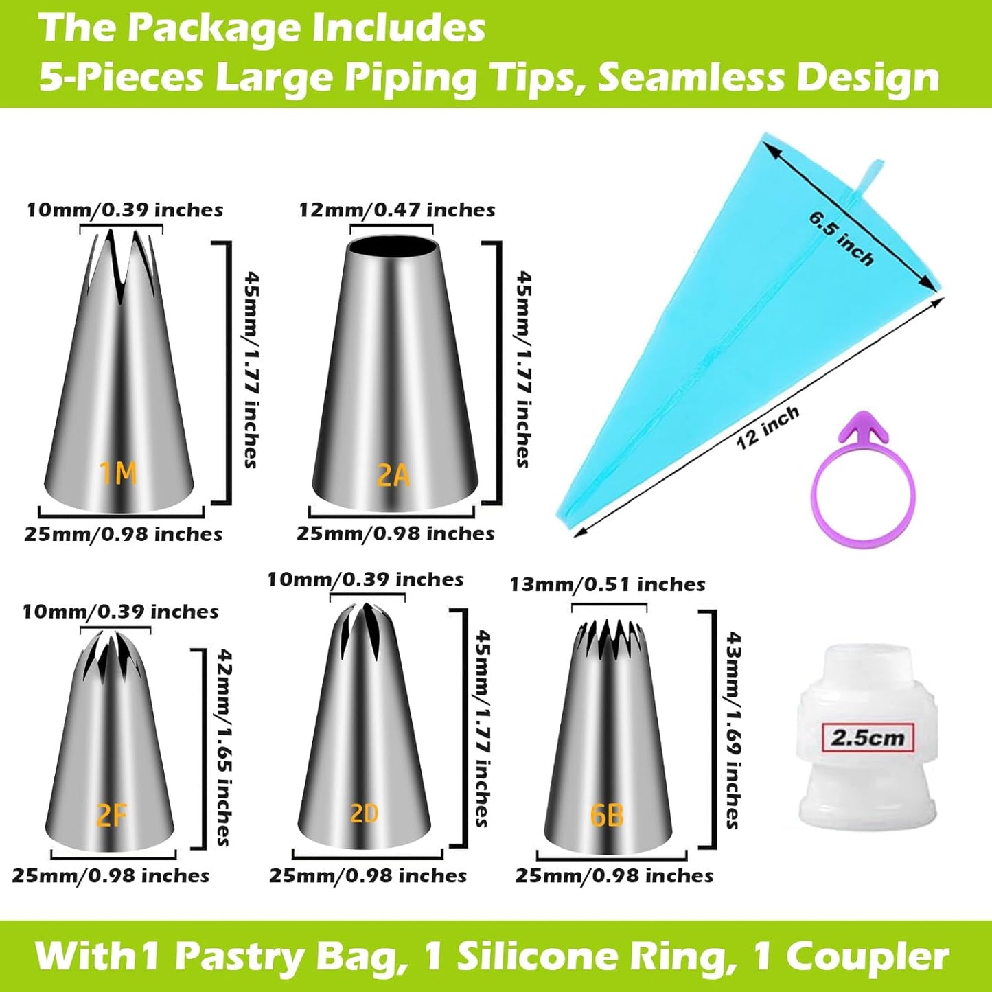 Suuker Large Piping Tips Set - Seamless Stainless Steel Cake Decorating Tips & Bags | Perfect for Cupcakes, Cakes & Cookies