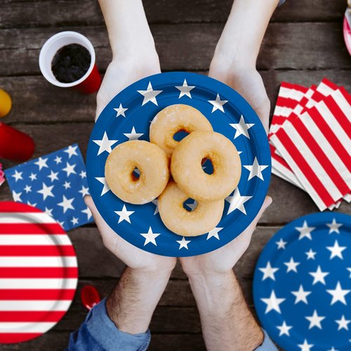 American Flag Party Supplies - Disposable Dinner & Dessert Paper Plates with Napkins | Serve 50 for Veterans Day & 4th of July