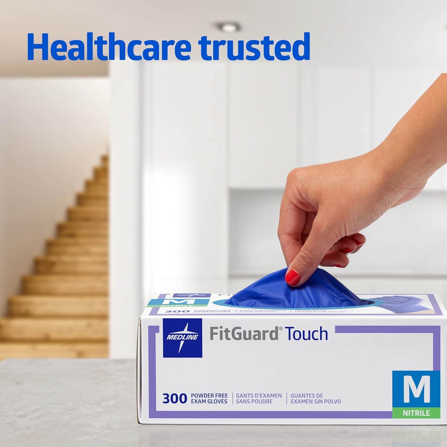 Medline FitGuard Touch Nitrile Exam Gloves - 300 Count, Medium, Powder-Free, Durable & Sensitive for Medical and Household Use