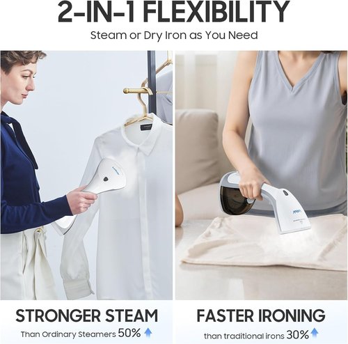 Lollair Handheld Clothes Steamer - 1200W, 20S Heat-Up, 250ml Capacity | 2-in-1 Design for All Fabrics
