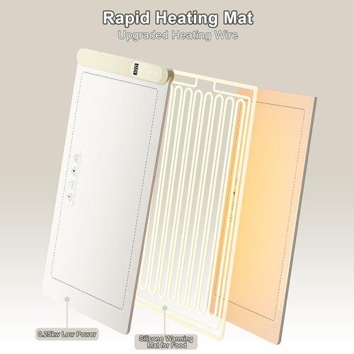 Electric Portable Warming Tray with 6 Temperature Levels 6 Hours Timer Auto Off Portable Electric Silicone Heating Mat, Fast Heating Silicone Electric Heating Mat, Roll Up Warming Mat for Food