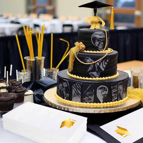 FYSUIMU Graduation Cap Napkins - 50 Pcs Gold Foil Tassel Design for College Parties & Celebrations