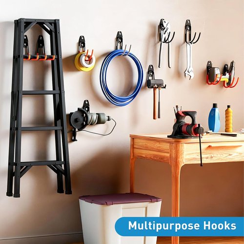 GeeWatom Garage Storage Hooks - Heavy-Duty Steel Wall Mount Tool Organizer - Large U Hooks (2 Pack) - Gray