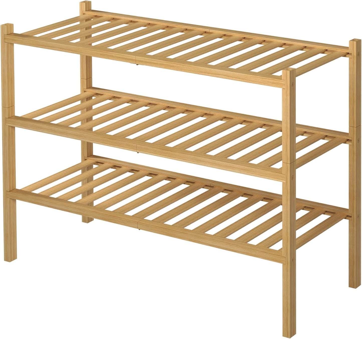 ROMGUAR CRAFT 3-Tier Bamboo Shoe Rack - Free Standing Wood Storage Organizer for Small Spaces | 27"x11"x20" (Natural)