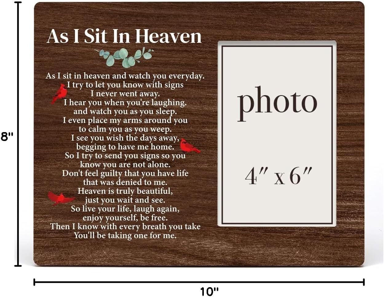 Zauly Sympathy Gift - Wood Picture Frame for Memorials | 4 x 6 Inch Photo, "As I Sit in Heaven" Design