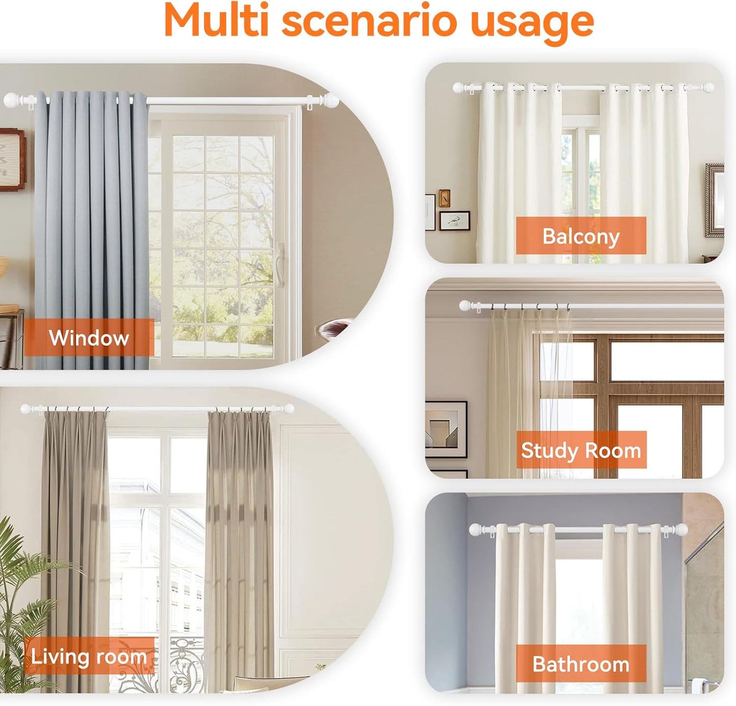 Skiennix Heavy Duty White Curtain Rods | Adjustable 28-48 Inch with Brackets for Windows