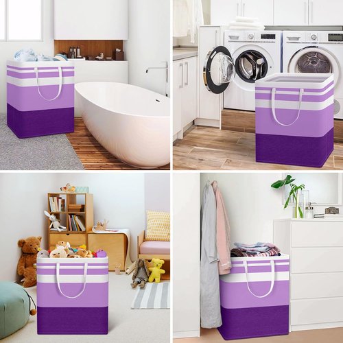 HomeHacks Large Waterproof Laundry Baskets - Collapsible Hampers with Reinforced Handles | 100L Each, Purple