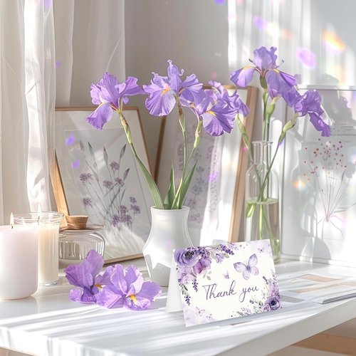 FYSUIMU Thank You Cards - 30 Pack Spring Floral Design with Lavender Butterflies | 4 x 6 Inch