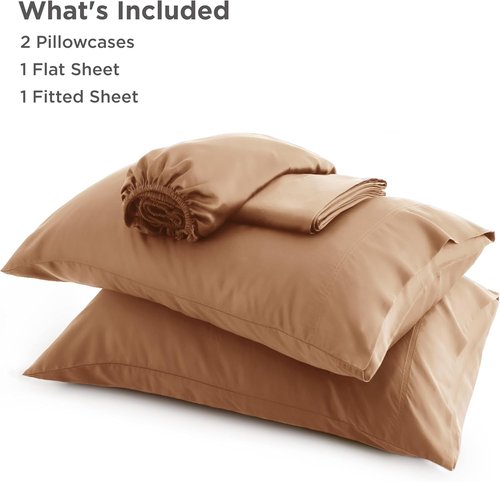 Bedsure Cooling Bed Sheets - Rayon from Bamboo, Breathable & Soft | Full Size, Deep Pocket Up to 16 Inches, Khaki