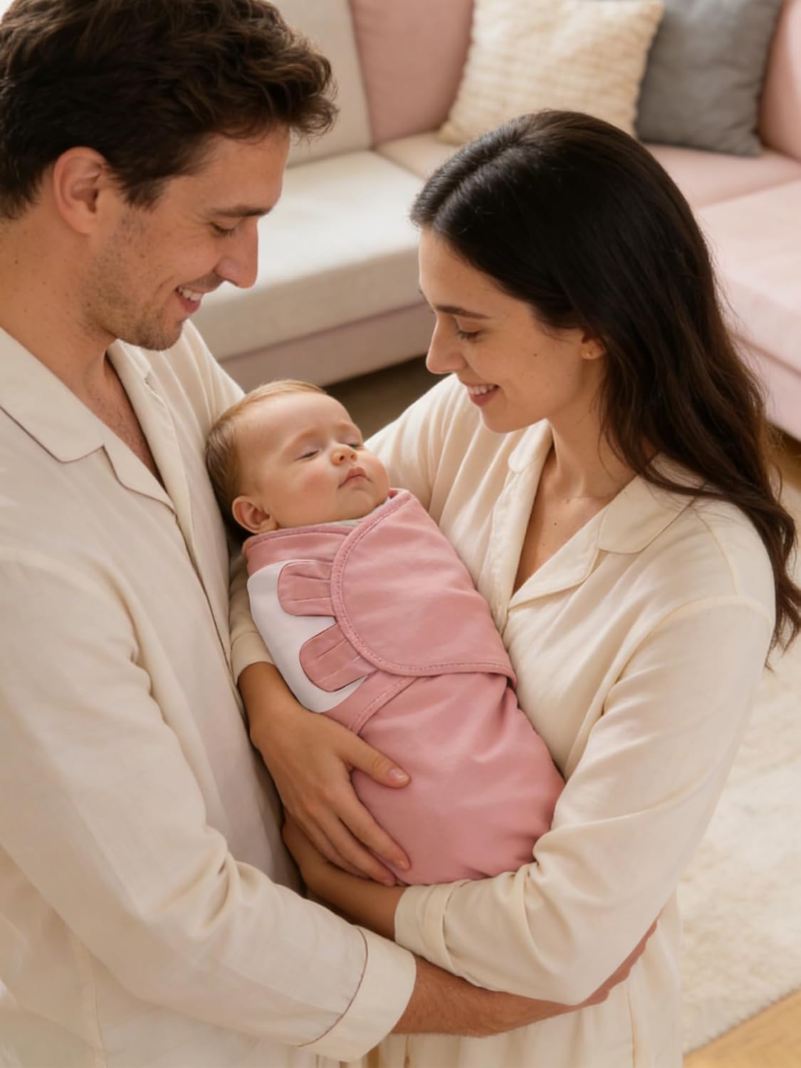 Skiennix Newborn Swaddle Blanket Wrap - Adjustable 100% Cotton Sleep Sack for Infants 0-3 Months | Soft Breathable Bedding in Dusty Rose, Pearl & Mauve (3-Pack)