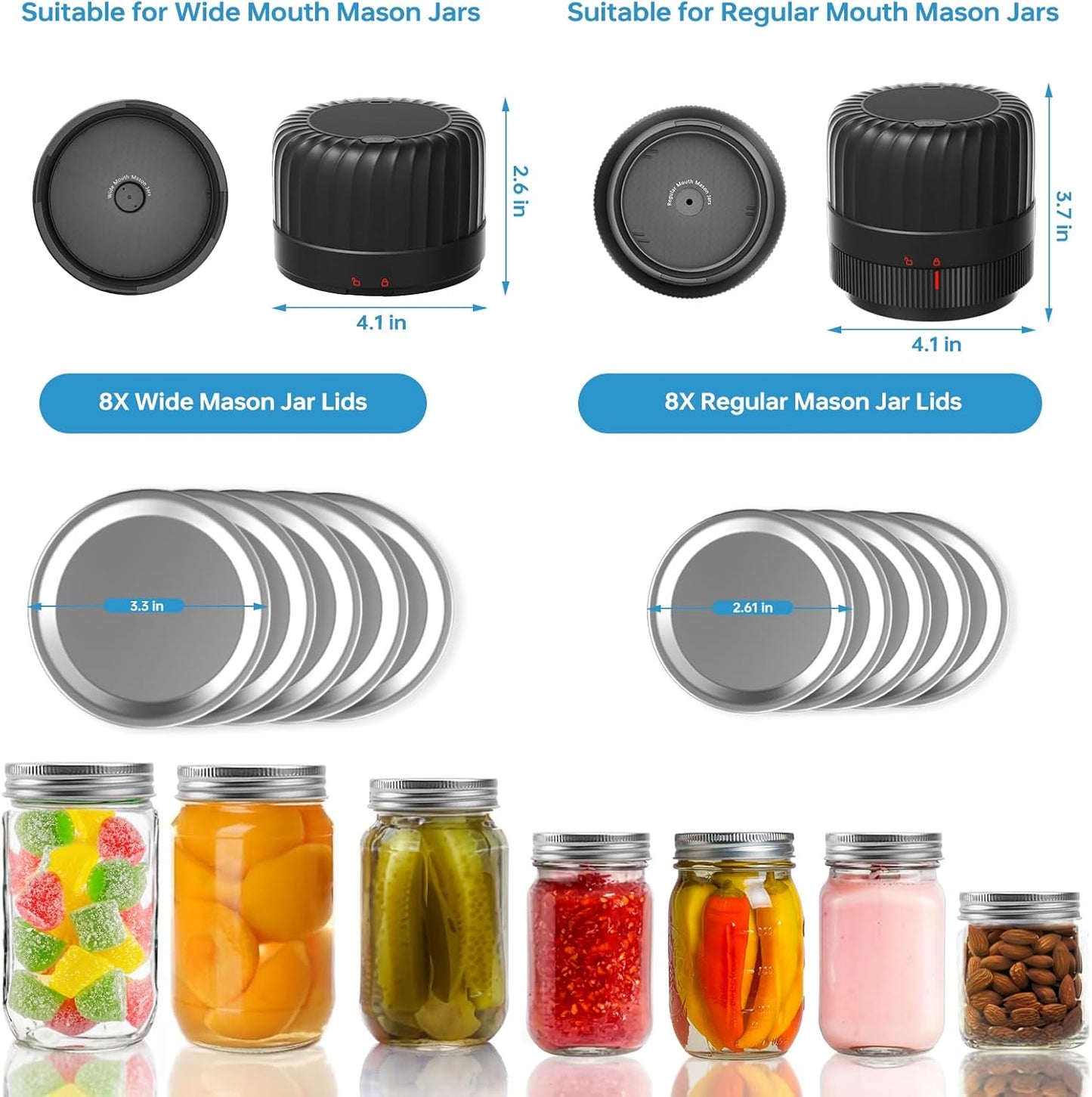 Skiennix Electric Mason Jar Vacuum Sealer Kit - Food Saver for Wide & Regular Mouth Jars | Includes 10 Lids