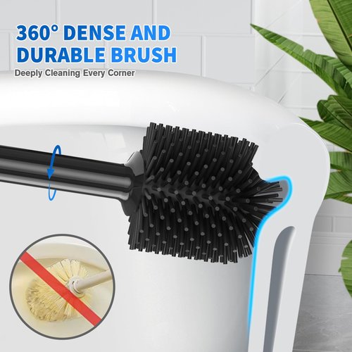 LOVLOY Toilet Plunger and Brush, Silicone Bowl Brush and Heavy Duty Toilet Plunger Set with Ventilated Holder, 2-in-1 Toilet Brush and Plunger Combo for 5.3-inch Toilet Drain Bathroom Cleaning