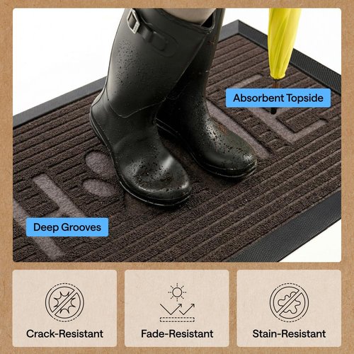GORILLA GRIP 100% Waterproof All-Season WeatherMAX Doormat, 47x35, US Designed Natural Rubber, Stain and Fade Resistant, Low Profile Indoor Outdoor Door Mats, Easy Clean Patio Mat, Espresso Home Paw