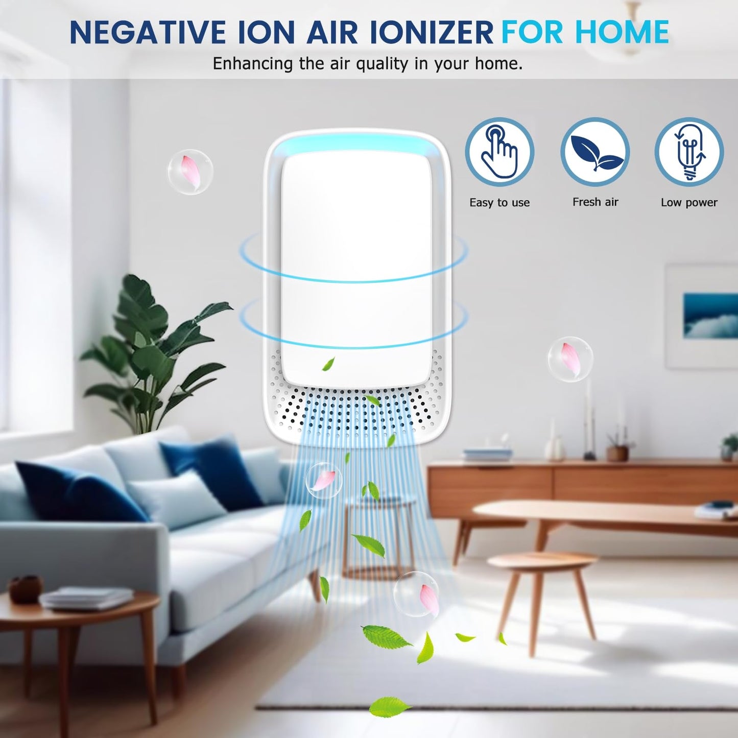 Plug In Air Purifier - Ionizer Air Purifier, Negative Ion Technology for Home Quiet Operation Negative Ion Air Purifier for Bedroom, Office,Pet Room,Bathroom White (4)