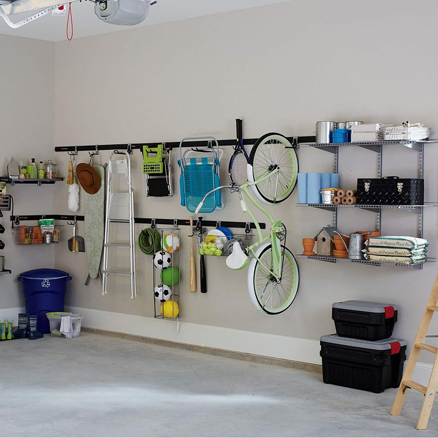 Rubbermaid FastTrack Garage Hook Organizers - Powder Coated Metallic for Ladders, Tools & Bikes (4 Pack)