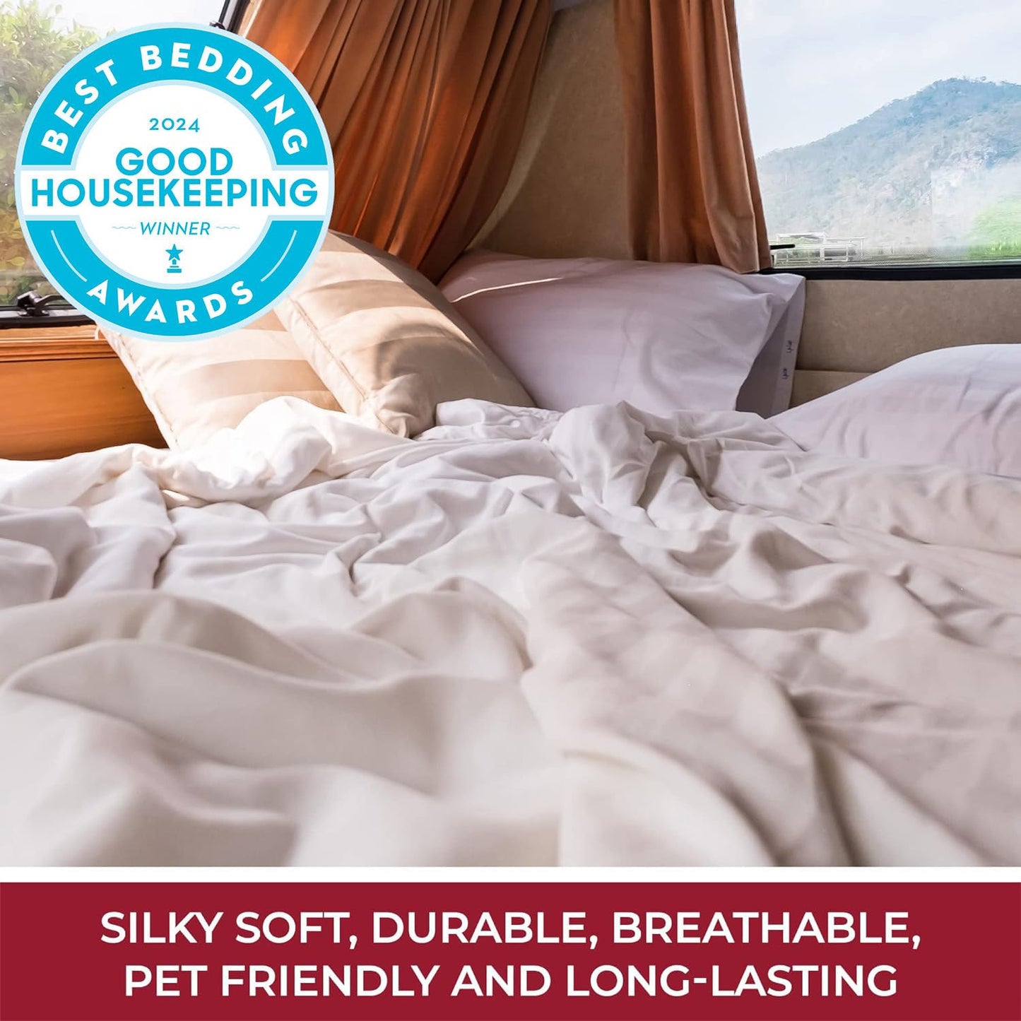 Mellanni RV Short Queen Sheets - 4 PC Iconic Collection Bedding - Hotel Luxury, Extra Soft, Cooling Bed Sheets - Deep Pocket up to 10 inch (RV/Short Queen, Terracotta)