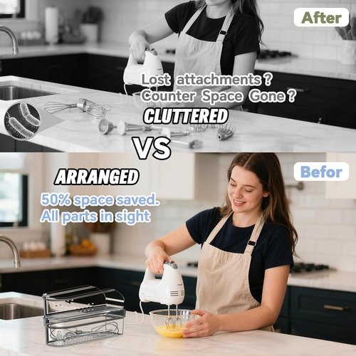 **KitchenAid Hand Mixer Storage Case - Double Layer Acrylic Organizer for KHM5/KHM6/KHM7/KHM9 Series**