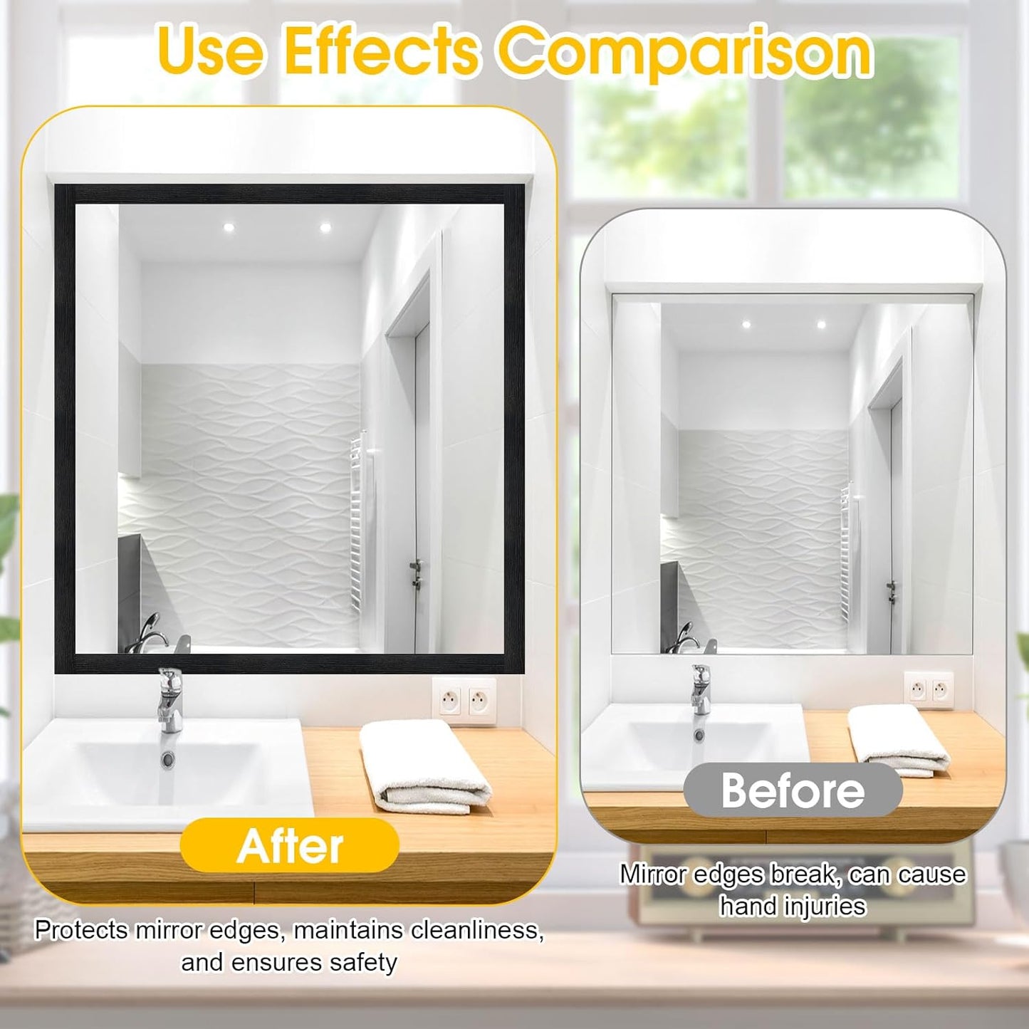 Skiennix Peel & Stick Black Wood Grain Wallpaper Border - Stylish Bathroom Mirror Frame | 32.8 FT x 3.93 Inch