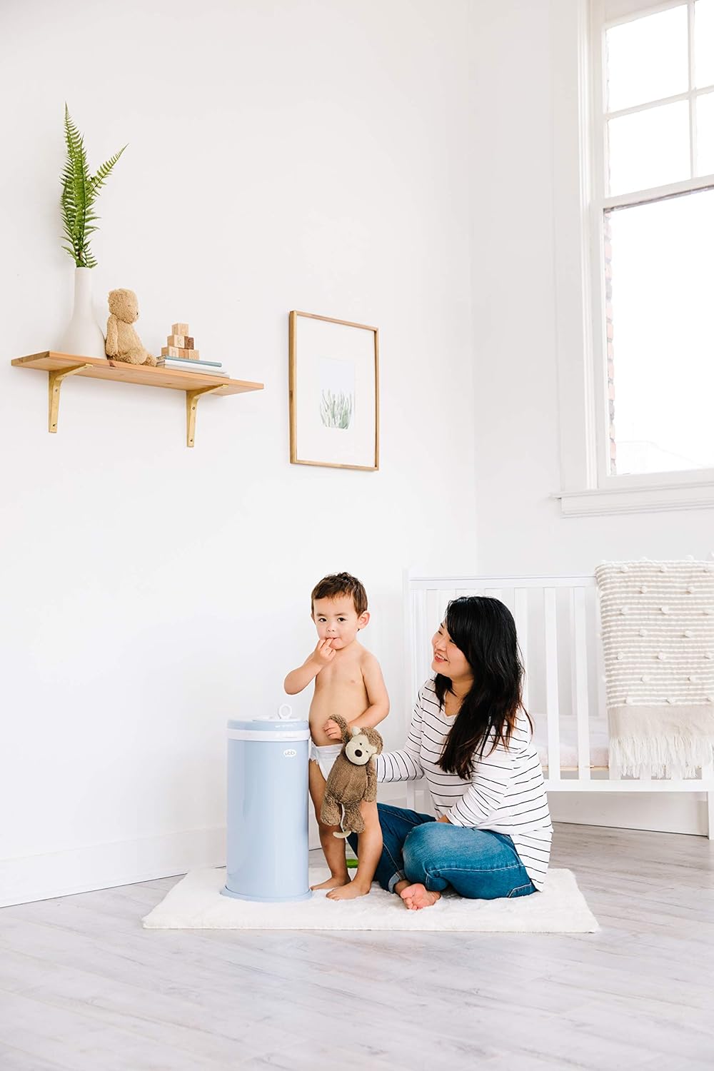Ubbi Steel Diaper Pail - Odor Locking Design | No Special Bags Needed | Award-Winning | Cloudy Blue