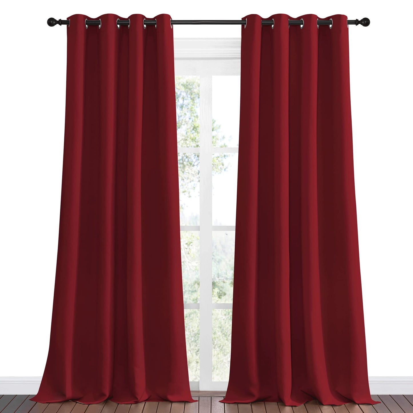 NICETOWN Burgundy Red Blackout Draperies Curtains - Pair of Grommet Top Thermal Insulated Blackout Decorative Curtains for Thanksgiving Day & Christmas Decor(55 inches Wide by 90 inches Long)