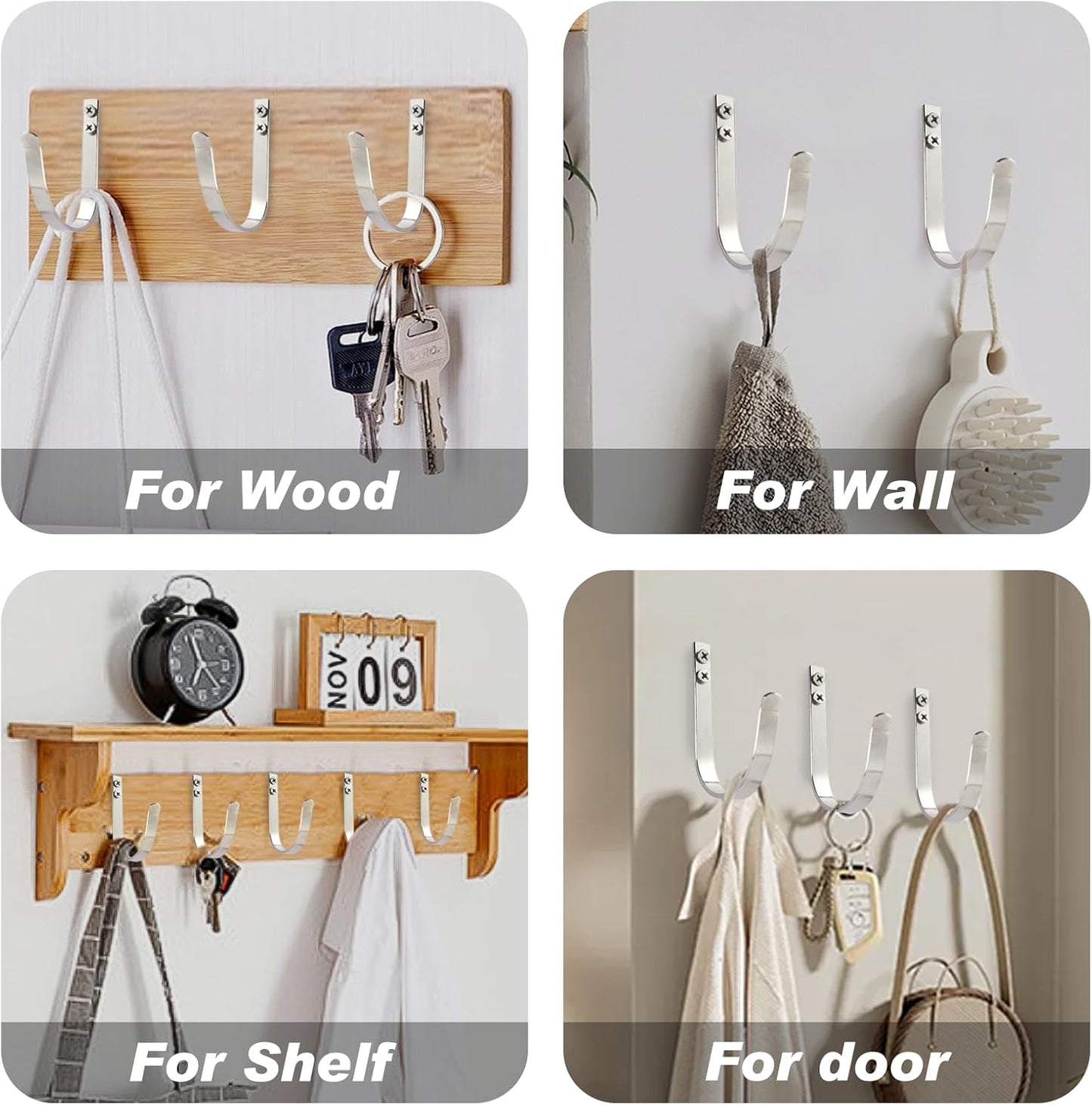 Skiennix Stainless Steel Wall Hooks - Versatile Coat & Towel Hooks for Indoor/Outdoor Use | 5-Pack, Silver