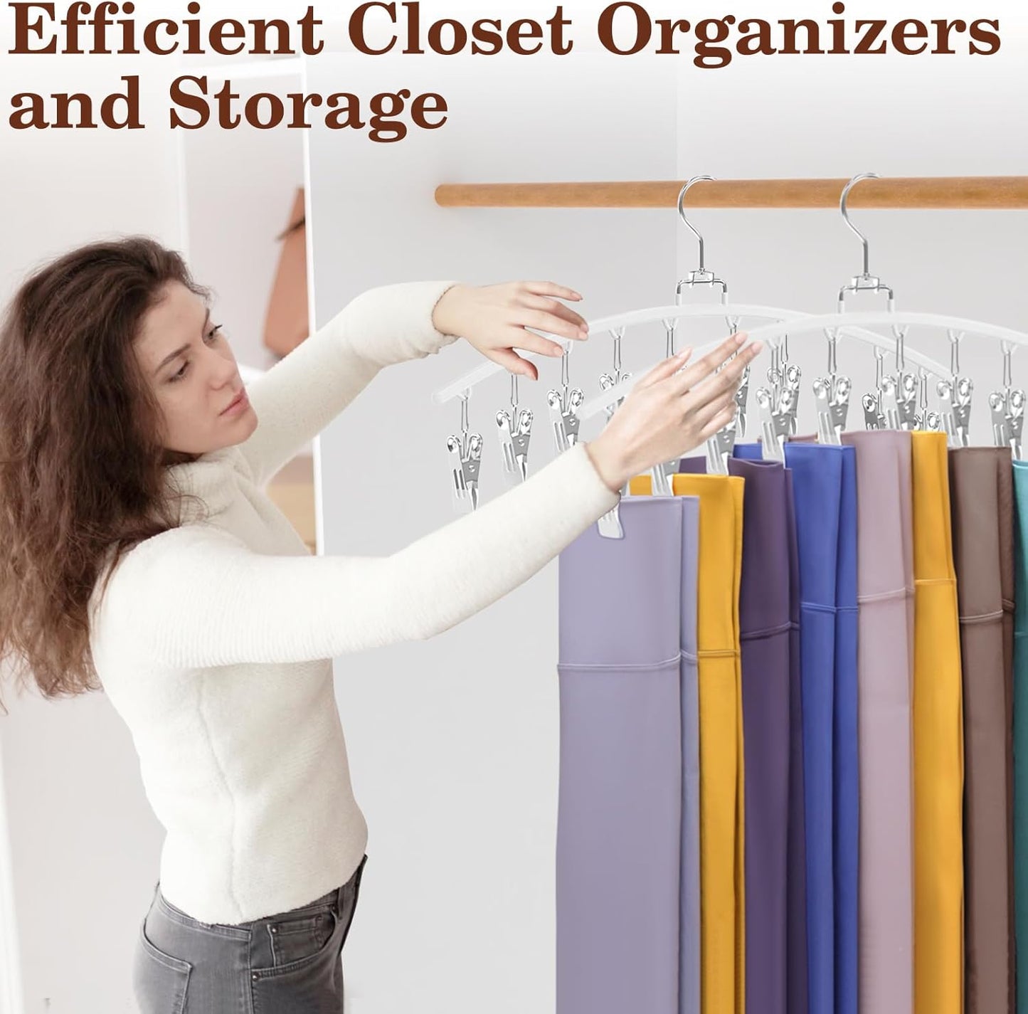 Skiennix Legging Organizer - 360° Swivel Space-Saving Metal Hangers with 20 Clips | White, 2-Pack