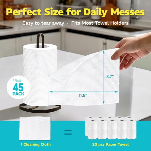 Befanty 90 Pack Plant-Based Microfiber Cleaning Cloth Rolls, Washable & Reusable Paper Towels for Kitchen, Ultra Absorbent, Scratch Free, Lint Free, Cleaning Supplies, 8.6" x 11.8" (2 Rolls)