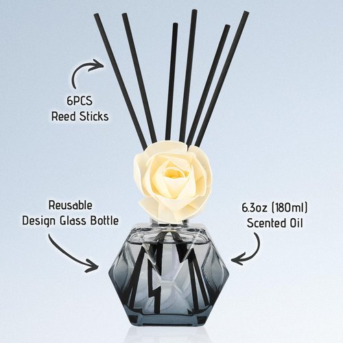 Brakula Reed Diffuser Set, 6.09 fl oz (180 ml)- Fresh Linen with 8 Reed Sticks, Home Fragrance Reed Diffuser for Bathroom Shelf Decor