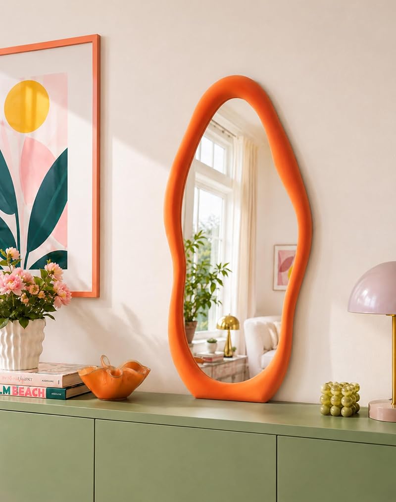 Wavy Wall Mirror for Bathroom Decor 30x14 Orange – Variation: Orange 29.9" L x 13.8" W