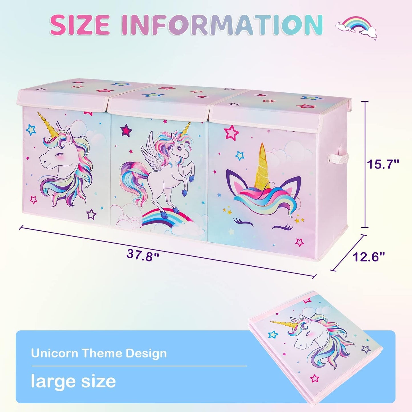 WERNNSAI Extra Large Toy Chest - Unicorn Toy Box Chest Organizer with Flip-Top Lid Collapsible Sturdy Storage Bin with Handles 38 x 13 x 16 Inch for Kids Girls Pink Closet Nursery Living Room Bedroom