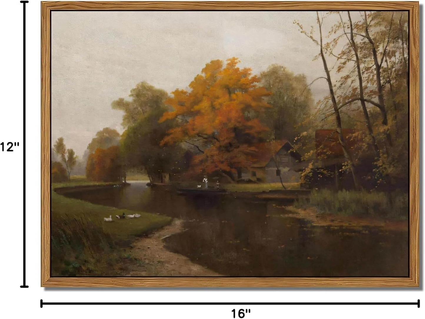 Vintage Autumn Floating Framed Canvas Wall Art - Scenic Nature Landscape Print 12x16 Inch