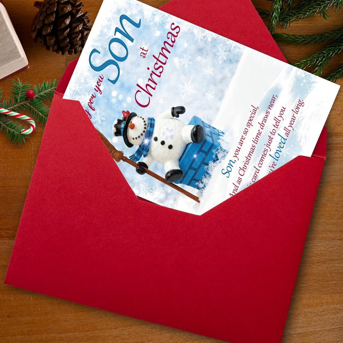 Regine Switzerland Christmas Card for Son - Merry Christmas Gift with Premium Envelope | 8x5.3 Inches, Double-Sided
