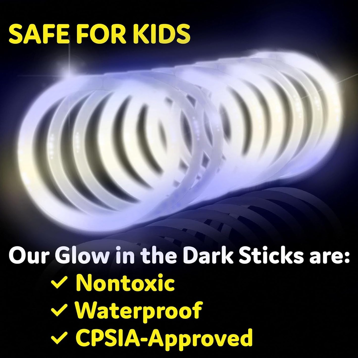 PartySticks Glow Sticks - 100 Pack of White Glow In The Dark Party Favors & Decorations