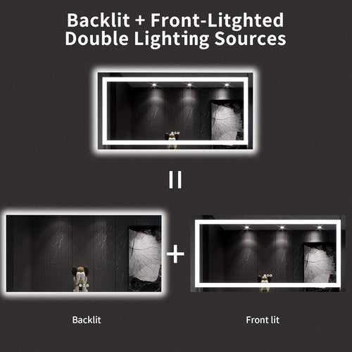 LOAAO LED Bathroom Mirror - 60x30 Inch, Dimmable & Anti-Fog, Backlit & Front Lit, Tempered Glass