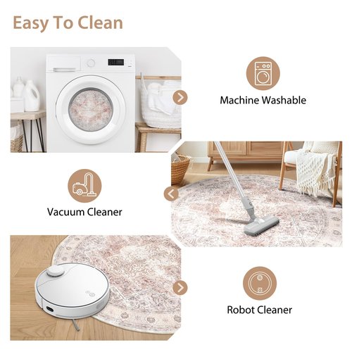 BESTSWEETIE 8ft Area Rugs Machine Washable No Pile Non Slip Vintage Rugs for Living Room&Bedroom&Dinning Room Bohemian Distressed Carpet Indoor,Pink