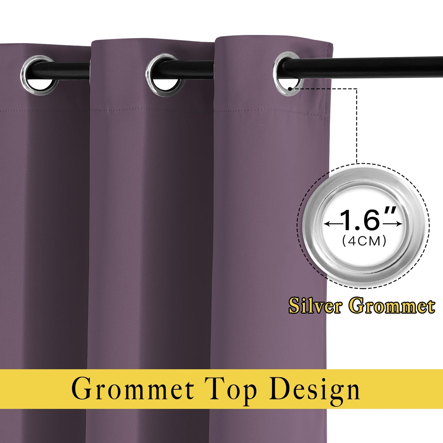 NICETOWN Plum Living Room Curtains 90 inches Long, Grommet Home Fashion Energy Saving Room Darkening Sound Dampening Window Treatments for Bedroom, 2 Panels, W52 x L90