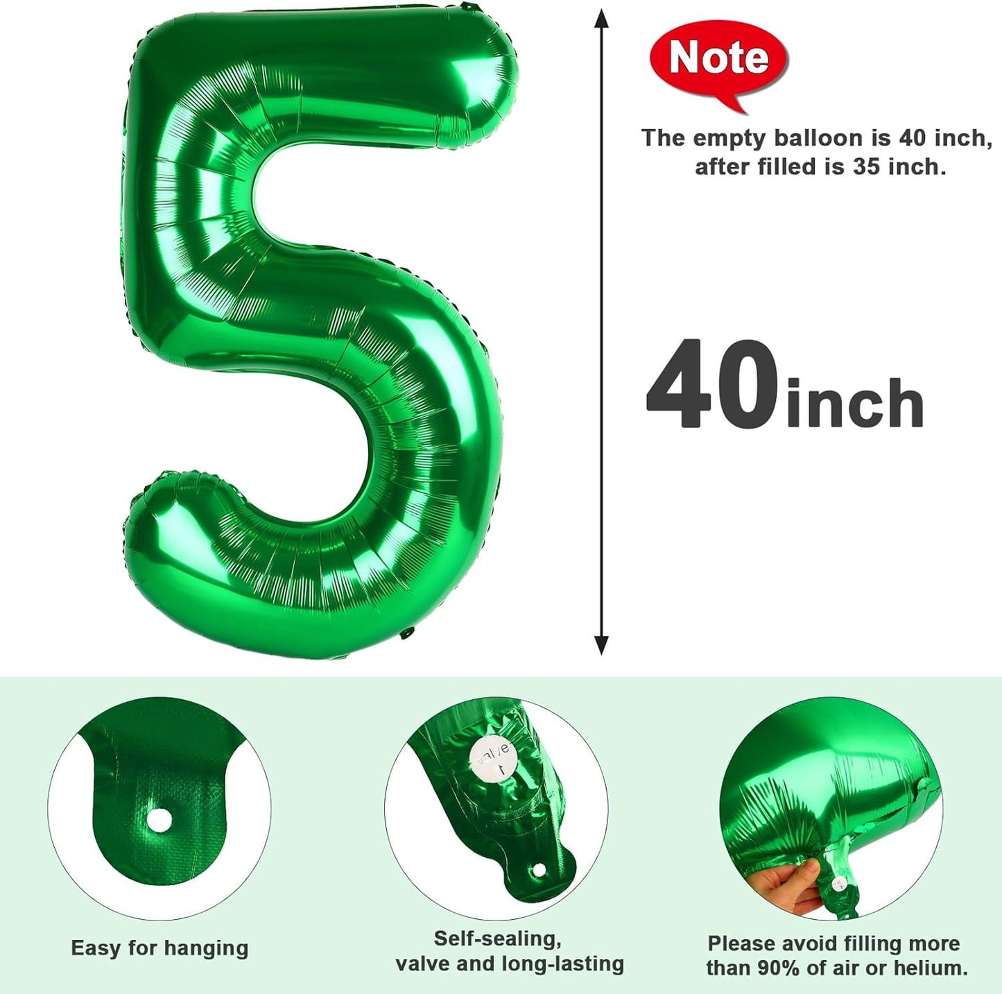 Skiennix 40-Inch Balloon Numbers - Big Dark Green Balloons for 5th Birthday & Wedding Decor