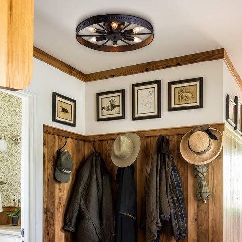 KJLARS Ceiling Light Fixture Flush Mount Ceiling Lamp Black Farmhouse Chandelier Industrial Rustic Light fixtures Pendant Lighting 6-Light E12 Kitchen Lighting