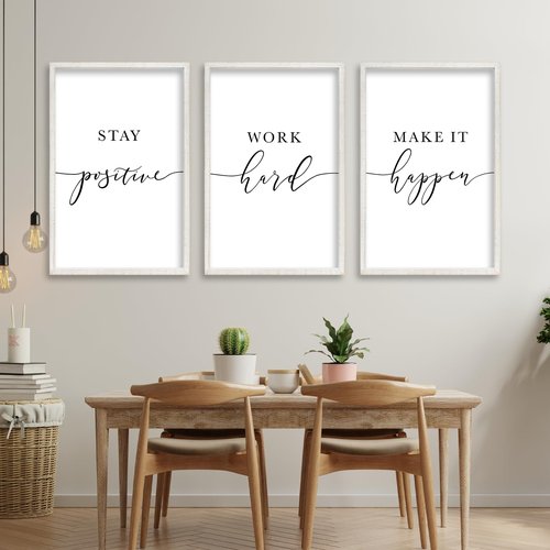 Inspirational Quotes Wall Art Decor 16"X24" 3 Piece Modren Office Stay Positive Work Hard Make It Happen Motivational Wood Framed Sign Living Room Positive Wall Hanging Decoration (Black)