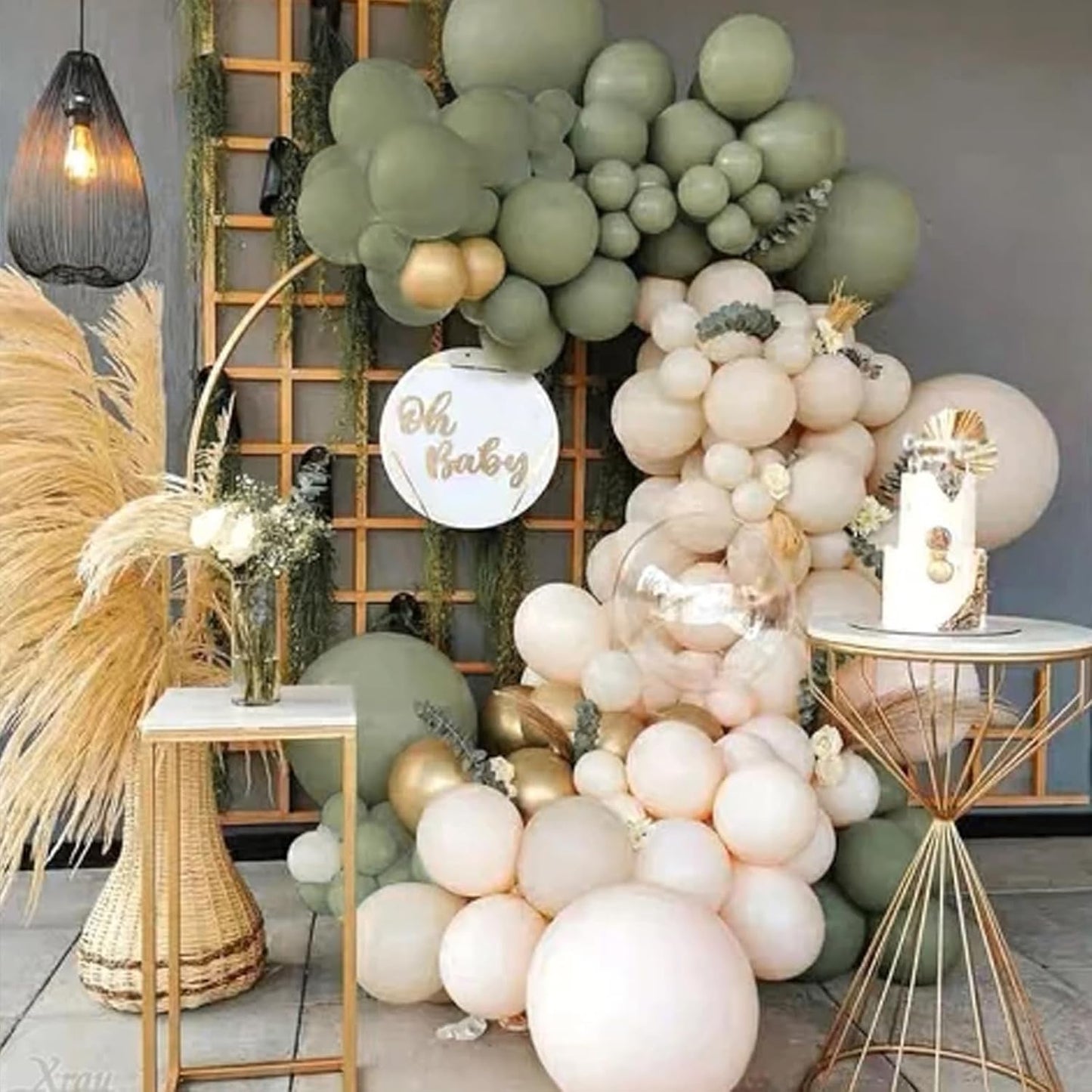 PartyWoo Sage Green Balloons - 100pcs 12 Inch Metallic Gold & White Confetti for Baby Showers & Weddings