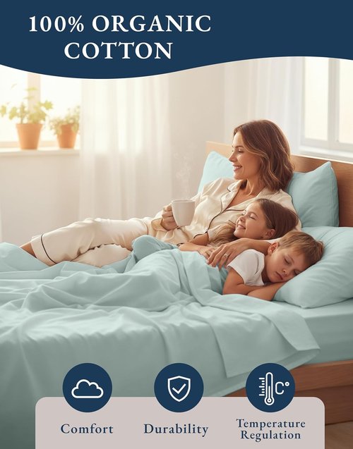 LANE LINEN Organic Cotton Bed Sheets - Soft & Comfy King Size Percale Set in French Blue