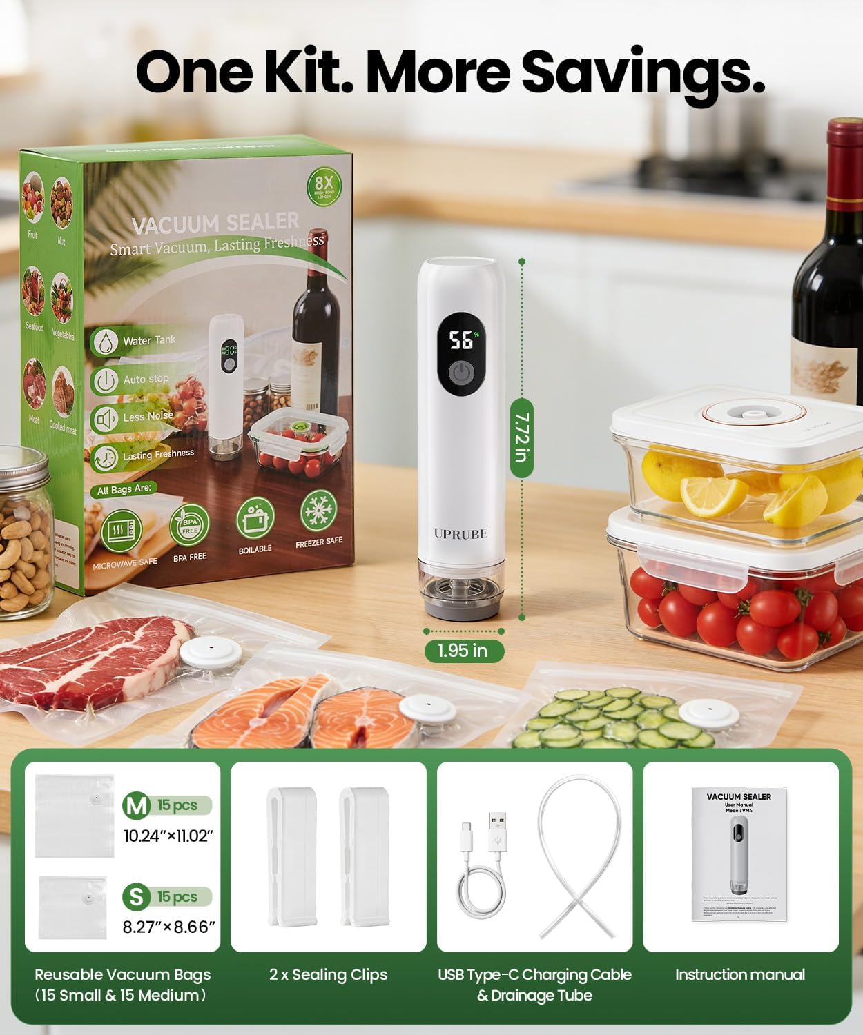 Skiennix Compact Vacuum Sealer - Powerful Handheld Food Sealer with LED Display & 30 Reusable Bags