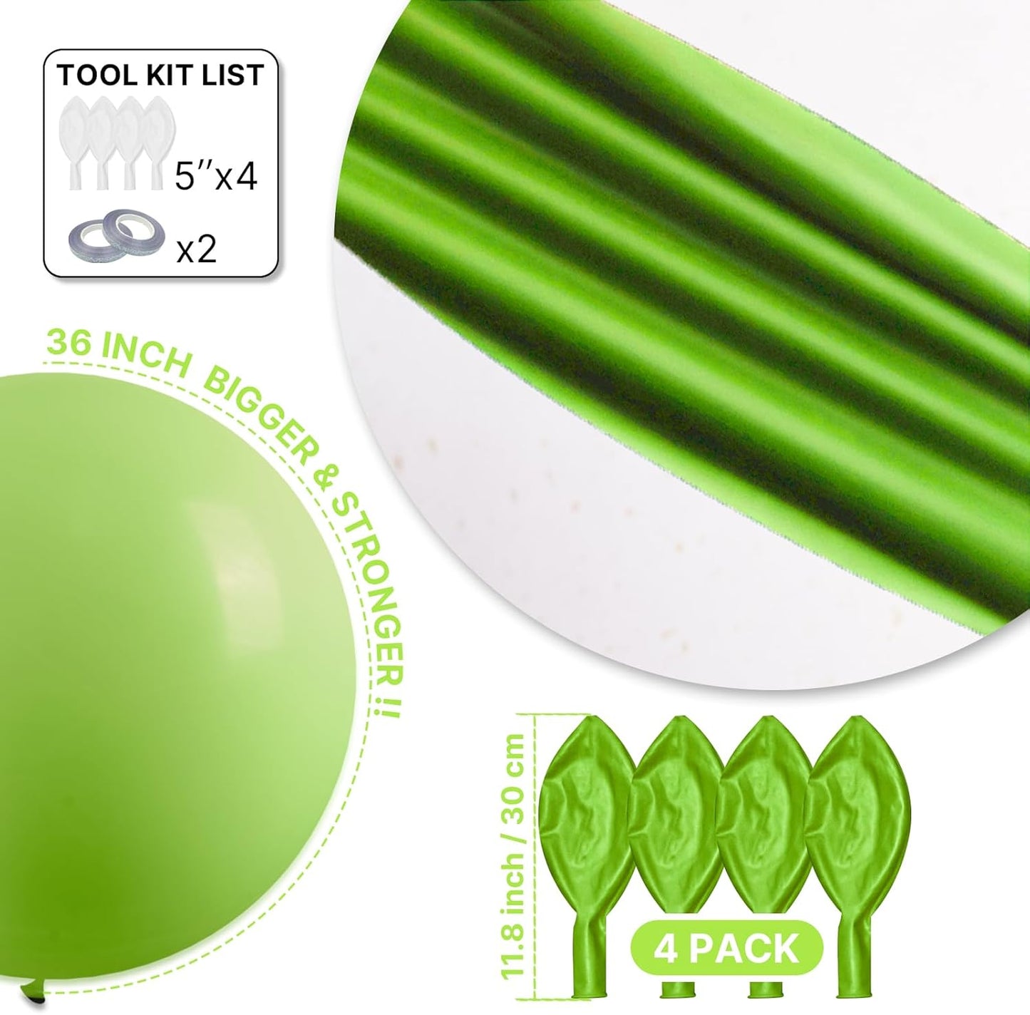 PartyWoo Lime Green Balloons - 36 Inch Latex Helium Balloons for Graduation & Birthday Decor