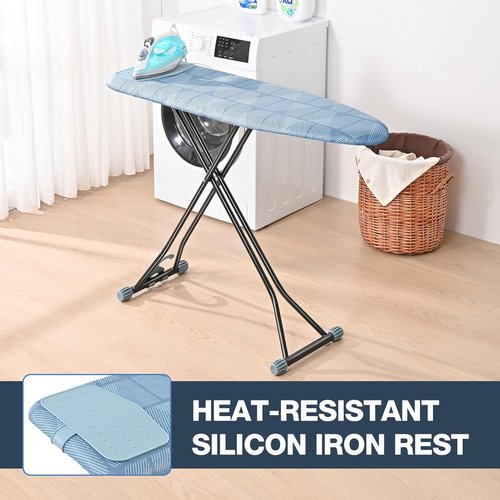 APEXCHASER Ironing Board - Compact Space-Saving Design with Extra Thick Cover | Height Adjustable 13x43 Blue