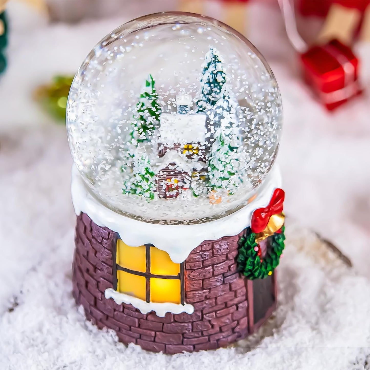 Skiennix Christmas Music Box Snow Globe - Musical Village Glitter Gift for Women & Kids | Plays Silent Night Tune